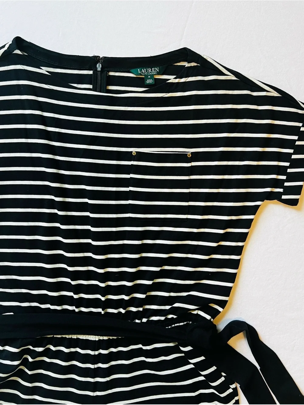 Ralph Lauren Black & White Striped Jumpsuit with Tie Waist